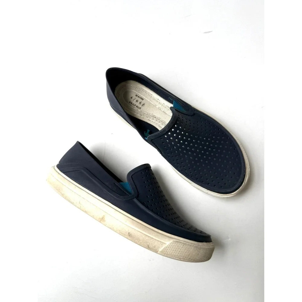 CROCS Youth Boys 12.5 Navy Blue White Perforated Waterproof Slip On Shoes #109